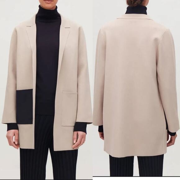 COS Sweaters - COS Long Structured Knit Jacket Beige Open Front Coatigan
